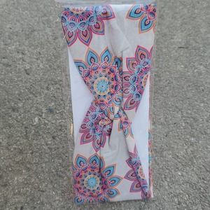 Mandala floral twist knot boho headband ivory